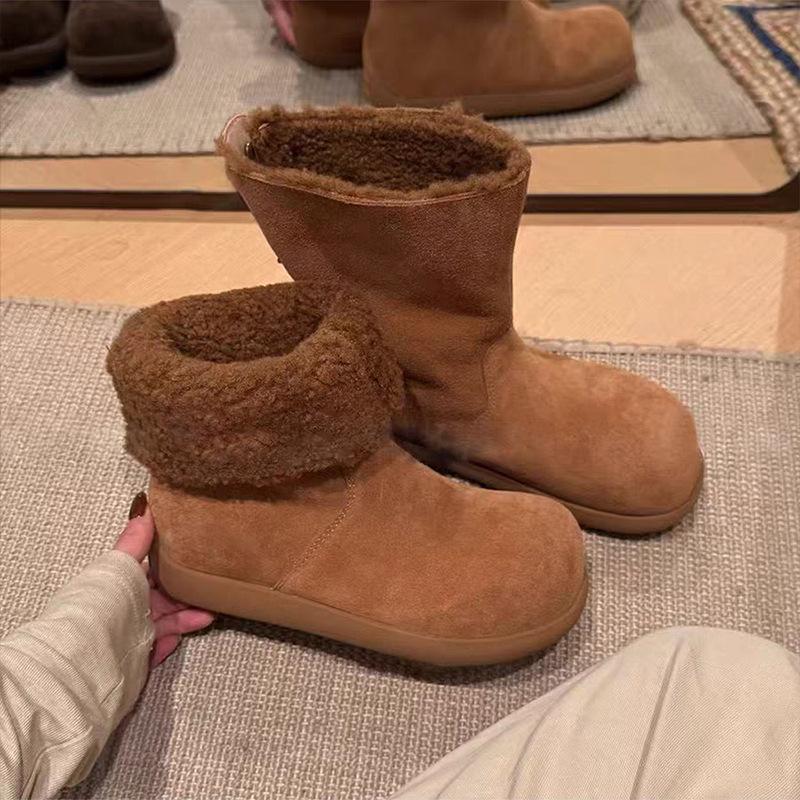 

Women s thick bottom furry mouth winter lightweight warm cold plush snow boots non-slip wear casual sneakers cotton boots 40 коричневый