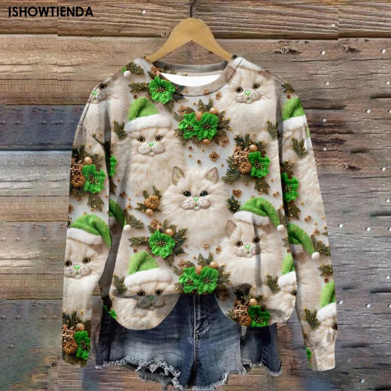 Women Casual Long Sleeve Sweatshirt 3d Print Women's Round Neck Pullovers Female Clothes Tops
