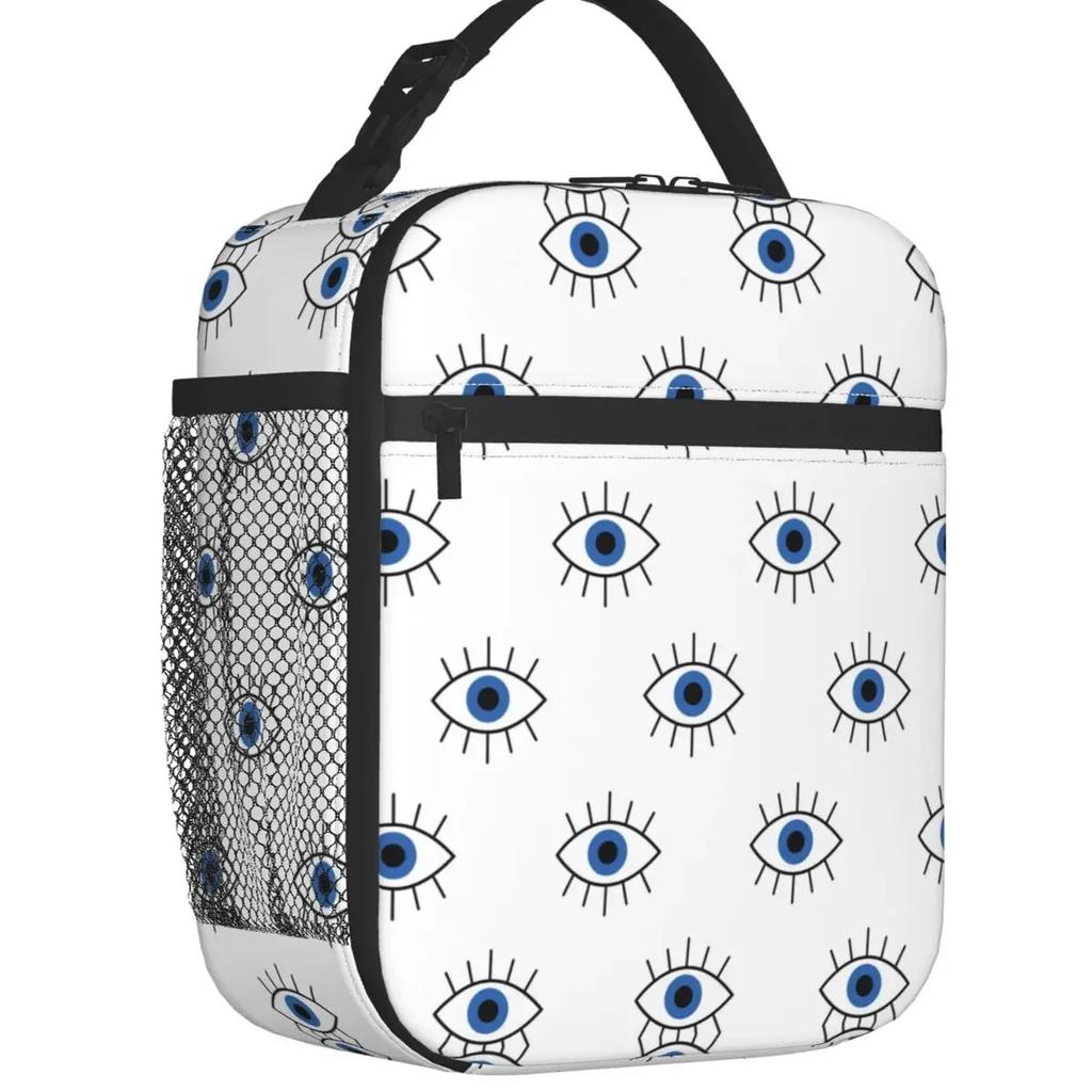 Albastru Auriu Ochiul Răului Izolat Termic Geantă de Prânz Amuletă Hamsa Nazar Boho Portabil Recipient de Prânz Depozitare Cutie Alimente