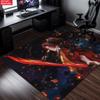 Anime Swordsman Area Rug, Red Flame Theme Non-slip Floor Mat,Decorative Carpet for Gaming Room Bedroom, Washable Home Decor Gift