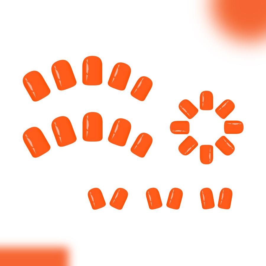 Pure Orange Short Glossy Fake Nails 24 Pieces High-Gloss Eco-Friendly ABS Material Comfort Fit