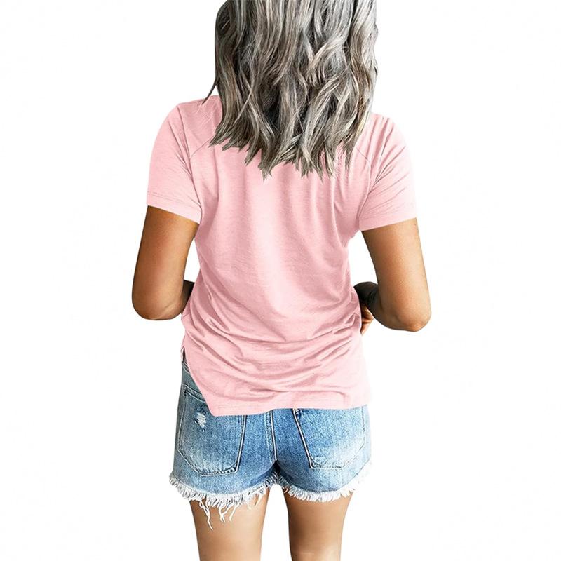 IHUASU Spring Summer Women Fashion Pocket V-neck Slit Shoulder Short Sleeve Top T-shirt Women's Wear