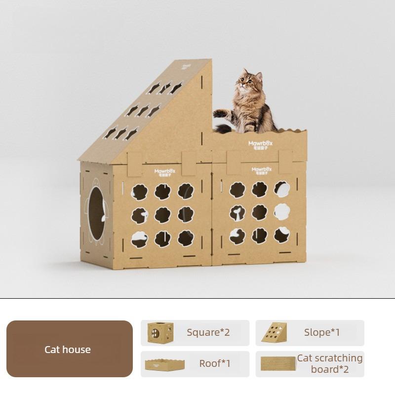 Corrugated Cardboard Cat Climbing Villa Multifunctional Scratching Board Wear-resistant Cat Tower Lightweight Large Game House