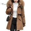 Hooded Women Coat Winter Jacket with Faux Fur Collar Soft Fabric Warm Fashionable Zipper Closure for Autumn Versatile
