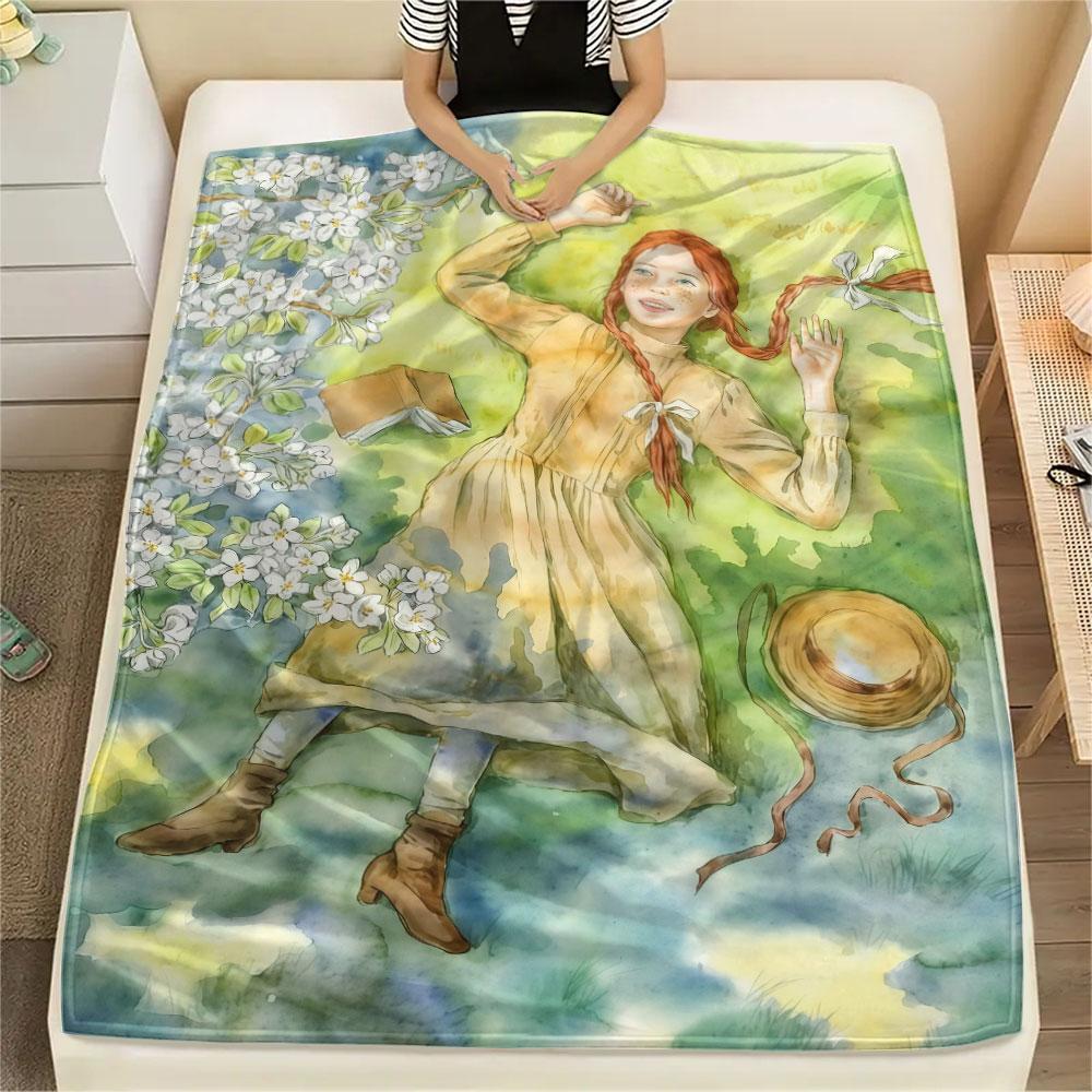 Anne Printed Flannel Blanket, soft throw for bedroom sofa, washable, Christmas present, great gift.