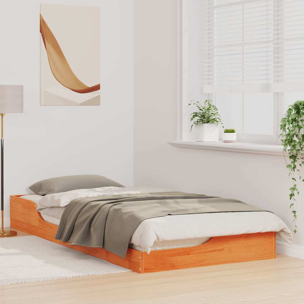 Bed Frame Wax Brown 90 x 200 cm Solid Pine Wood