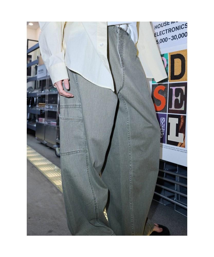 Saendeusaundeu (Unisex) Wide Balloon Fit Work Denim Khaki