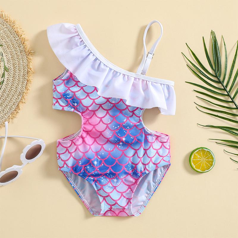 

Mermaid One-Shoulder Girls Swimsuit - Strappy Hot Spring Beachwear Size 80
