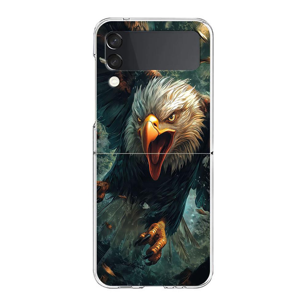 Phone Cover For Samsung Galaxy Z Flip 7 6 5 4 Case Transparent For Samsung Z Flip 3 Hard PC Foldable Bag Eagle Hawk Bird Pattern