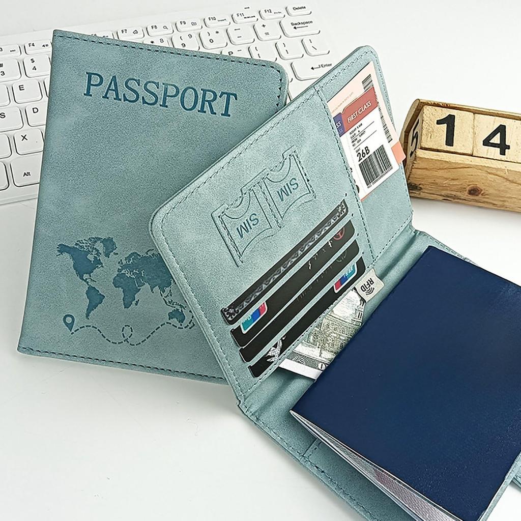 TARATI Capa de Passaporte PU Leve para Viagem com Porta-Cartões e Nome, Cor Azul Marinho, Anti-Skimming, Material, Multifuncional