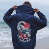 Cozy Japanese Koi Fish Hoodie Nautical Asian Art Sweater Unisex Tokyo Style Urban Pond-Themed Hooded Top Perfect for The Beach
