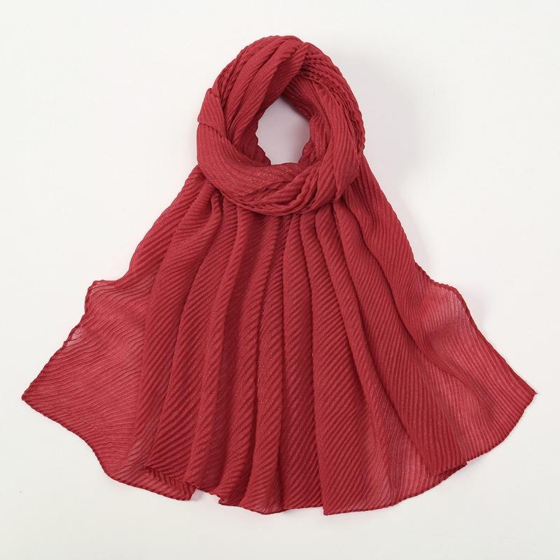 New solid color simple silver silk crumpled long towel elegant women's retro ethnic headscarf fashionable plain versatile yarn