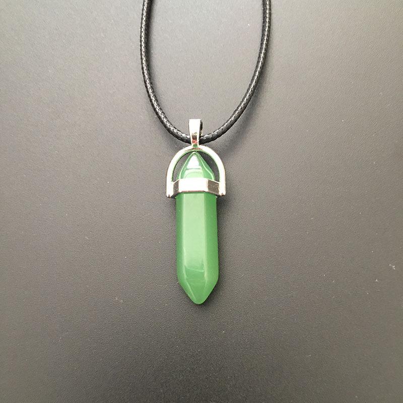 European & American Natural Stone Hexagonal Column Necklace with Teardrop Crystal Hexagonal Prism Pendant