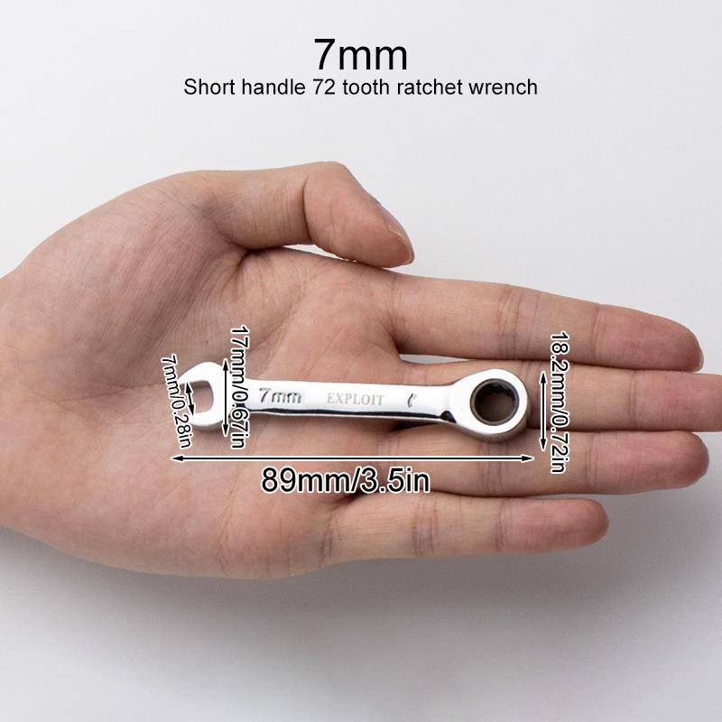 1Pc Metric Open End Wrench with Tight Spaces Gear Repair Hand Tools Steel Stubby Ratcheting Wrench Spanners 72-Tooth Car Repair