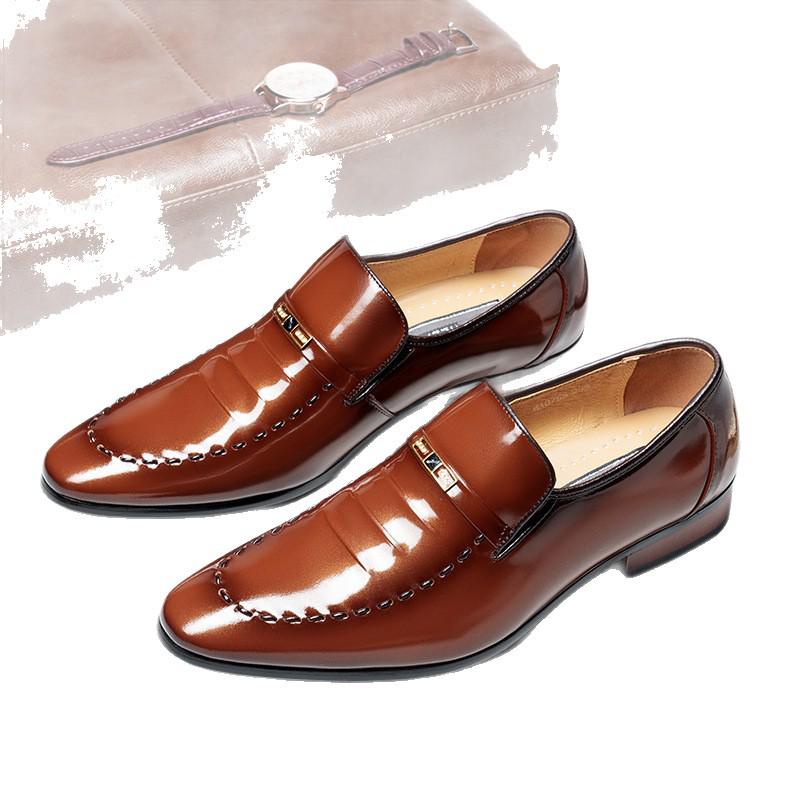 Dragonfly Men's Autumn Winter Shiny Patent Leather Pointed Toe Business Formal Shoes