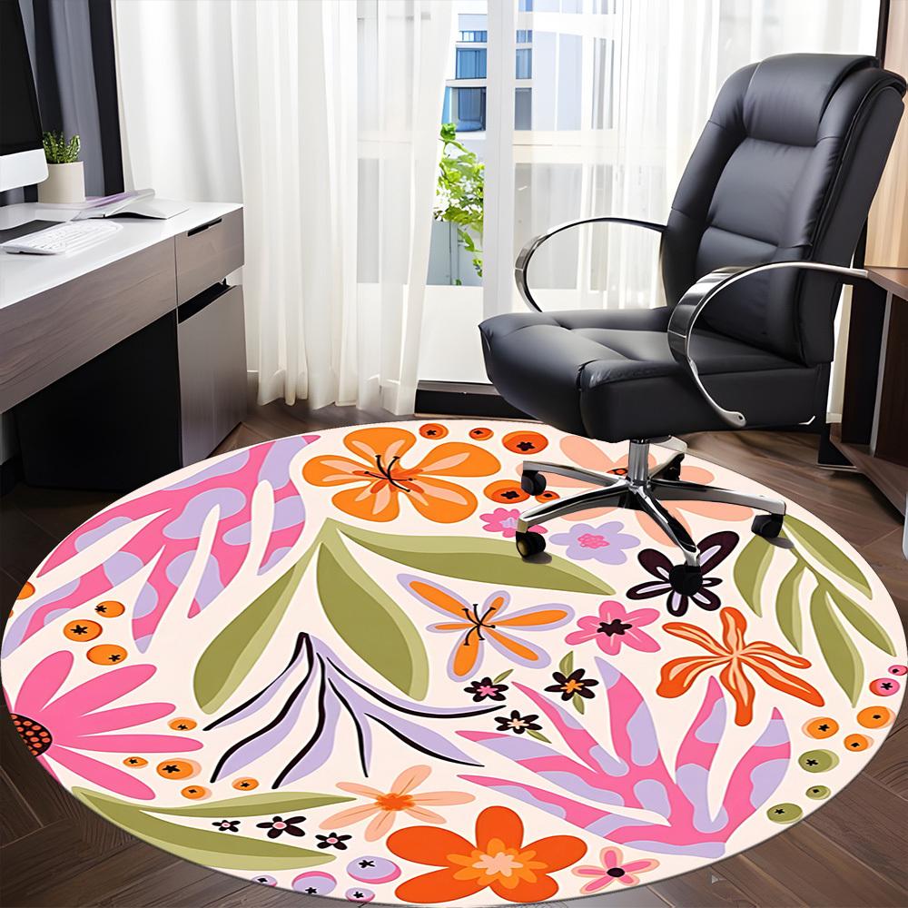 1pc Floral Pattern Office Round Area Rug,  Mat Suitable For Office, Under Office Chairs Bedroom Living Room Home Decor, Room Deco