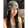 Vintage camouflage star knitted heap hat female early autumn American hottie big head circumference cold hat showing face small bag head hat