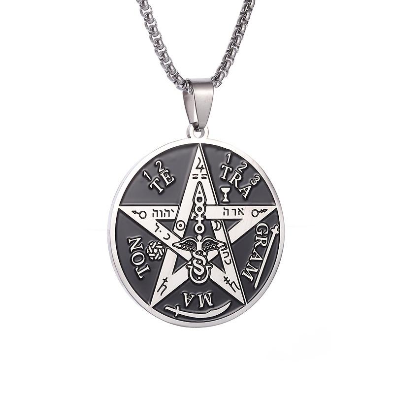 Stainless Steel Mysterious Pentagram and Angel Symbol Pendant Necklace