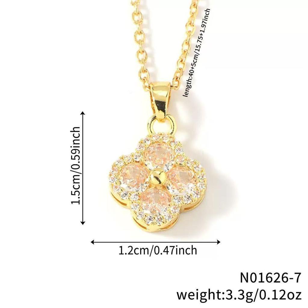 Copper & Titanium Steel Four-Leaf Clover Agate Clavicle Necklace – Fashionable, Versatile, High-End Design