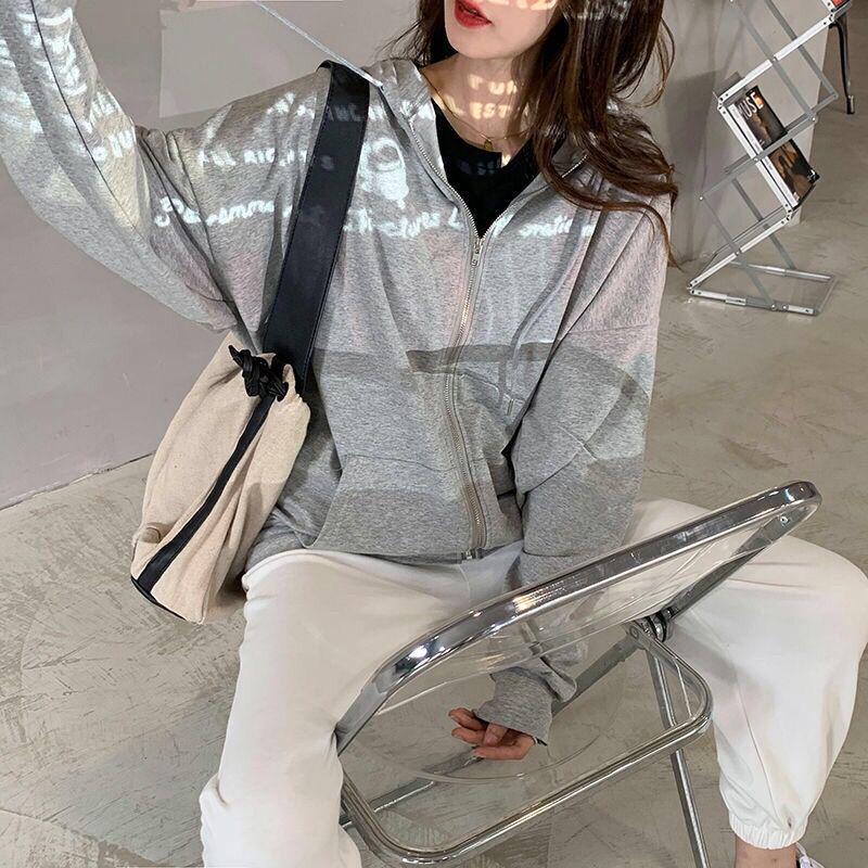 Women's Trendy 2025 Spring & Autumn Loose Zipper Long Sleeve Plus Size Cardigan Hoodie