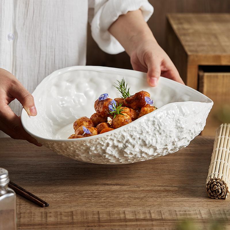 2025 Luxury Rock Texture Ceramic Plate for Steaming Fish or Soup
