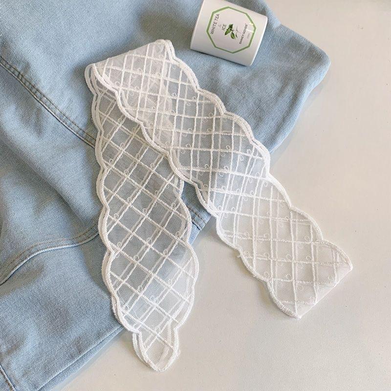 Fashion White Lace Embroidery Head Scarf for Women Korean Hair Scarf Long Ribbon Bowknot Hairbands Y2K Headwear Accessories