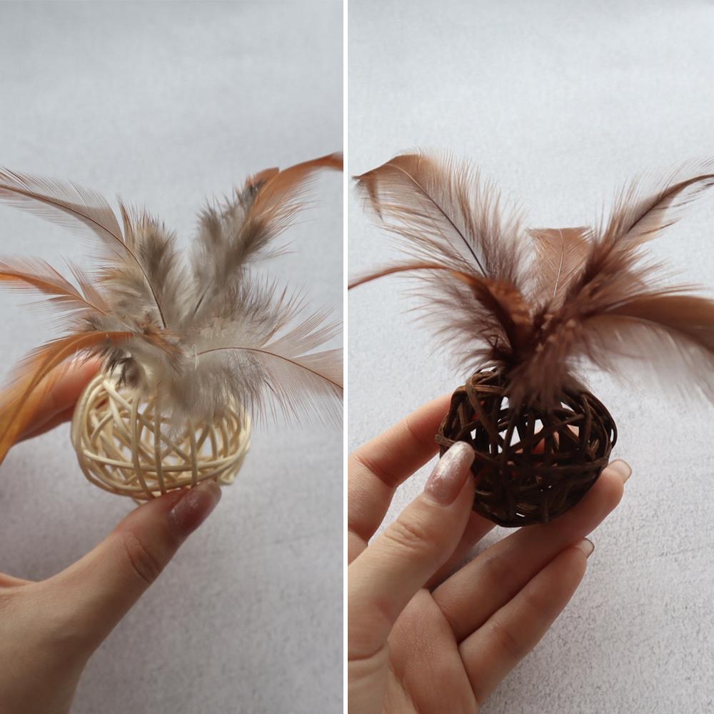 2pcs Pet Toy Ball Rattan Ball Hand-woven Feather Cat Toy Supplies