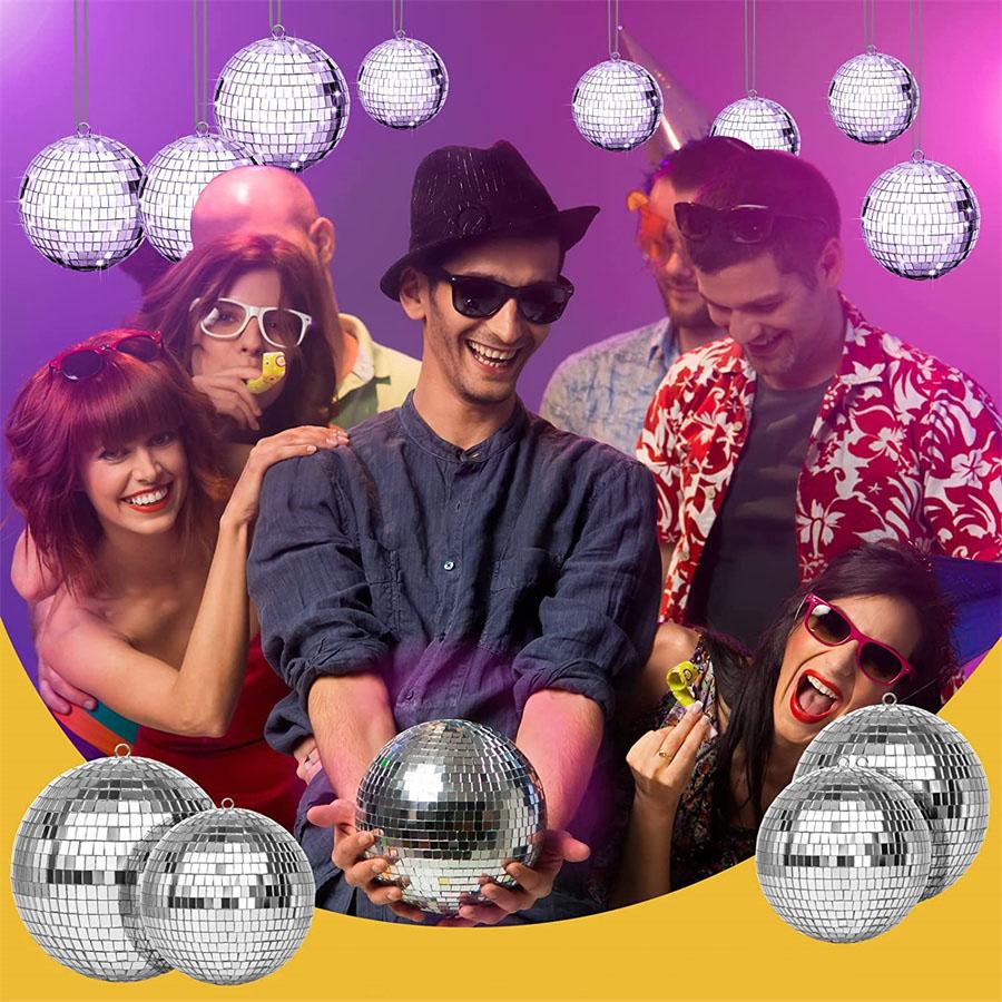 Disco Ball with Motor 8/10/12" Hanging Mirror Ball Rotating Motor with RGB Pinspot Lamps for Club Disco Party Wedding Decor