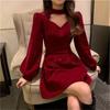 New Year Red Velvet Waist-Cinching Zodiac Dress - Elegant & Sexy Spring Design for Women