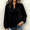 Women's Casual Corduroy V-Neck Ruffle Long Sleeve Top