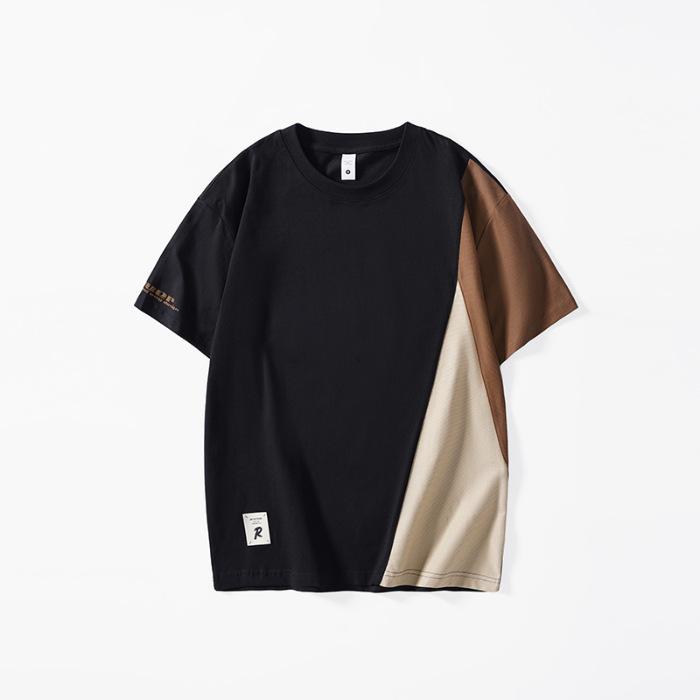 New Summer Pure Cotton Short-sleeved T-shirt for Men's Large Size Loose Contrasting Body Shirt