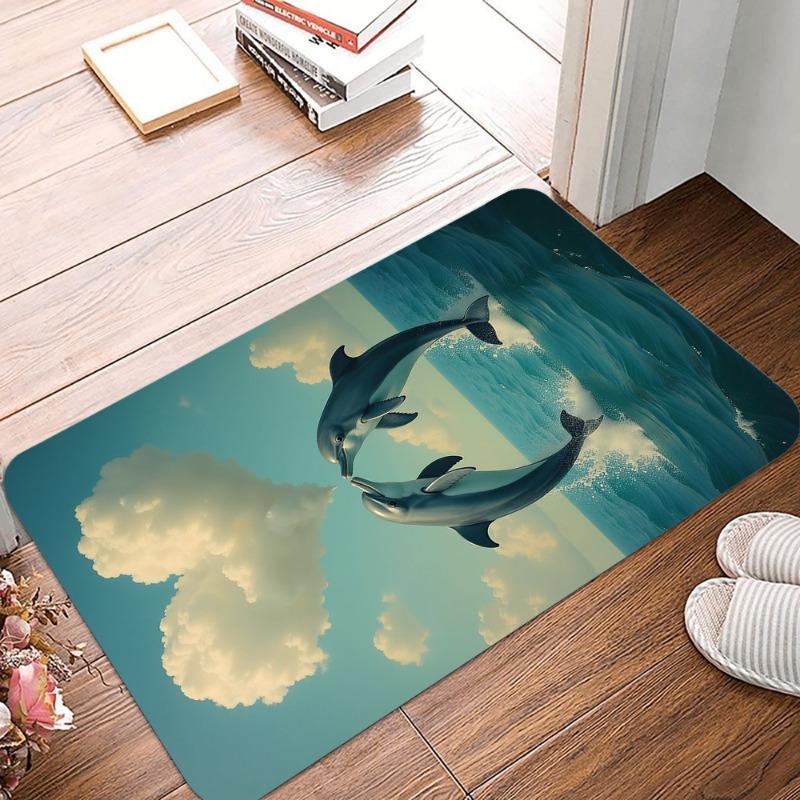 Kissing Dolphin Printing Non-Slip Small Rug Waterproof Easy To Clean Floor Mat for Indoor Outdoor Use Durable Home Decor Fashion