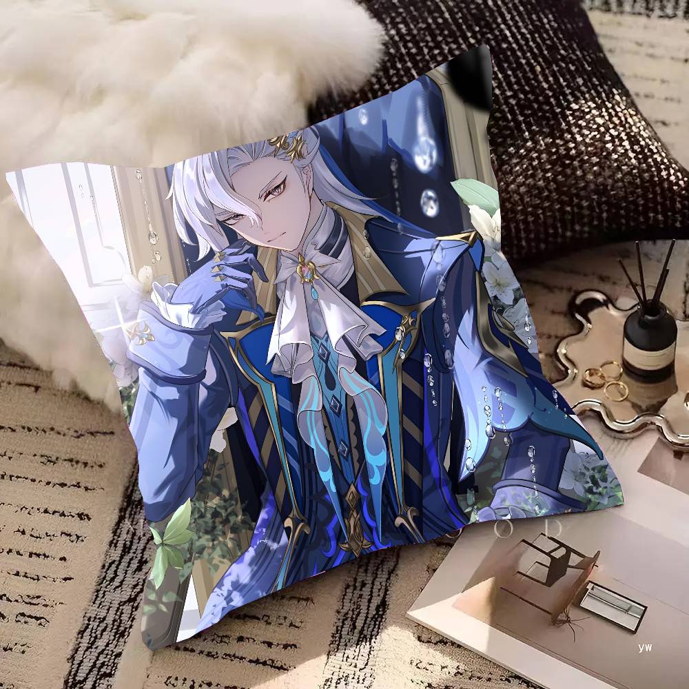 Game Genshin Impact Neuvillette Pillow Case Square Pillow Bedroom Sofa Leisure Comfort Cushion Car Living Room Home Decoration