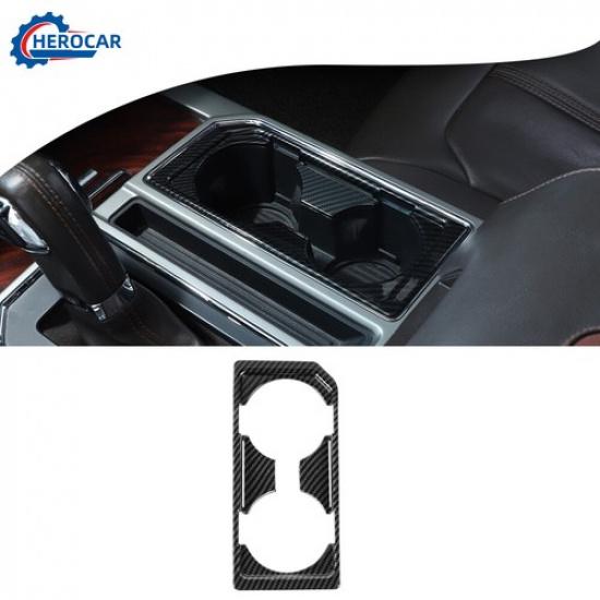 Front Water Cup Holder Panel Frame Decor Trim Cover For Ford F-150 Carbon Fiber
