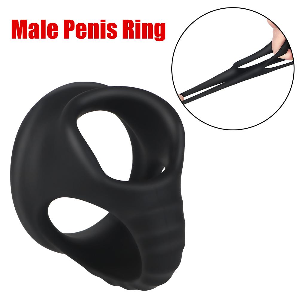 Enlarger Male Masturbation Bondage Ball Stretcher Delay Ejaculation Male Erotic Toys Silicone Penis Ring 4 Holes Cock Cage Sex Supplies