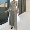 2024 Autumn European & American Solid Color Lapel Suit with Pleated Midi Skirt