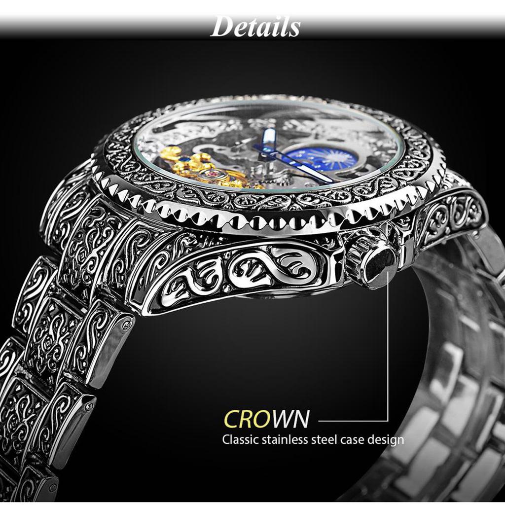 Transparente Modeuhren Leuchtendes Royal Design Gold Luxus Männer Mechanische Skelett-Armbanduhr Automatische Mechanische Armbanduhren