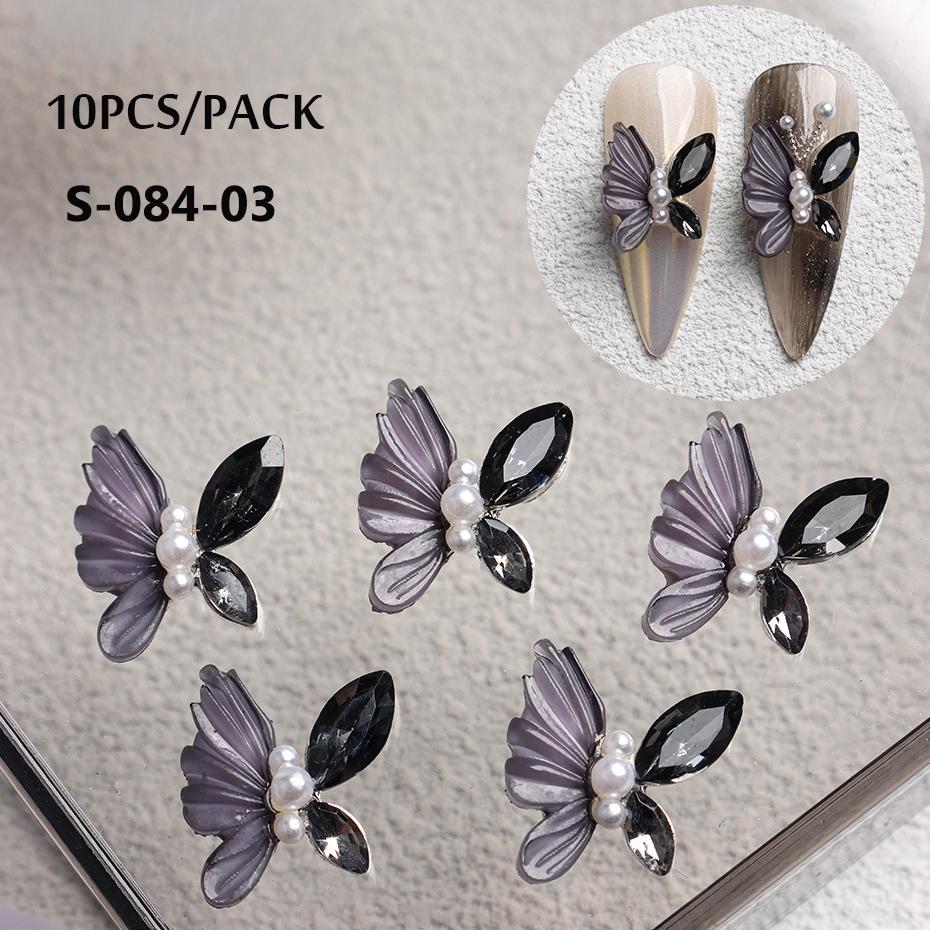 Aurora Butterfly 3D Nail Art Decoration Jewelry Hollow Heart Pearl Flower Mixed Size Irregular Nail Beads Manicure Accessories