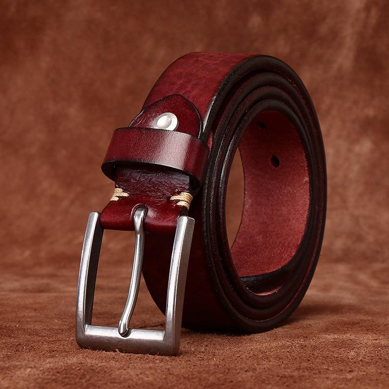 Belt Men's Light Luxury Minimalist Retro Washed Thickened and Extra Thick First Layer Cowhide Stainless Steel All-Match Casual Belt Men