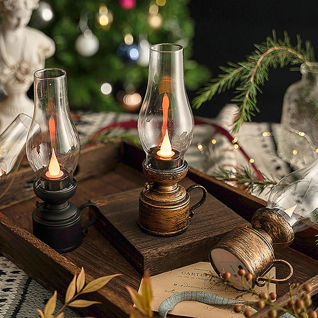 Vintage Kerosene Lamp Decorative Lantern with Electronic Candle for Weddings and Atmosphere Simulation