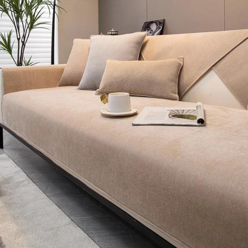 Modern Simple Grey Chenille Sofa Cushion Four Seasons Universal Slipcover Light Luxury Sofa Towel Cover Non-slip Sitting Pad