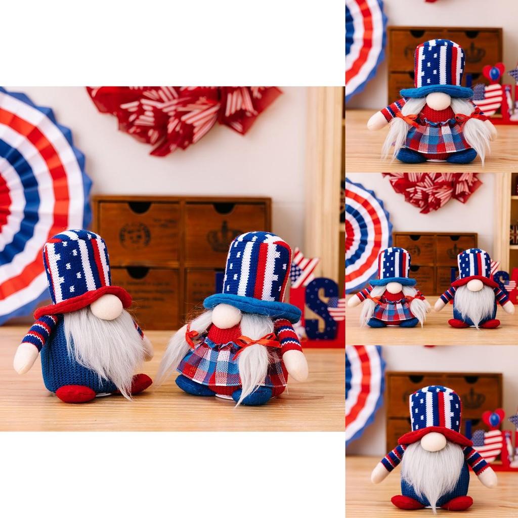 Independence Day Adorable Gnome Figurine With Lighted Knit Hat For Celebrations Festive