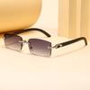 New Rimless Leopard Head Sunglasses Metal Hinged Sunglasses Wood Grain Legs Outdoor Sunscreen Sunglasses