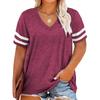 Plus Size Women's Colorblock V Neck T-shirt Summer Short Sleeve Casual Tee Tops