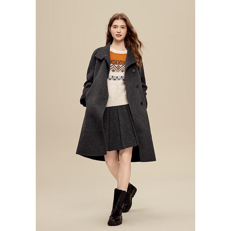 Betu Women's Retro Color Block Jacquard Round Neck Sweater