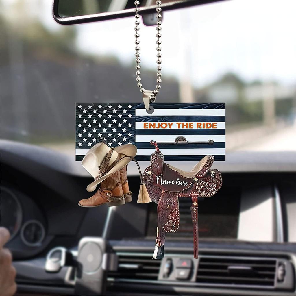 Decorative Retro Acrylic Cowgirl Hat Boot Automobile Mirror Accessory With Aroma Feature