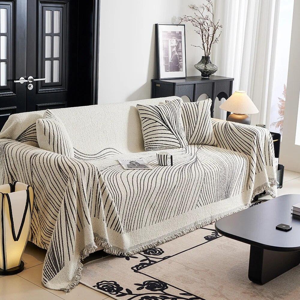 Camping Blanket Tapestry Bedspread Nordic Home Decor Leisure Sofa Cover Tassel Line Blanket for 1/2/3/4 Seater Wild Tent Blanket