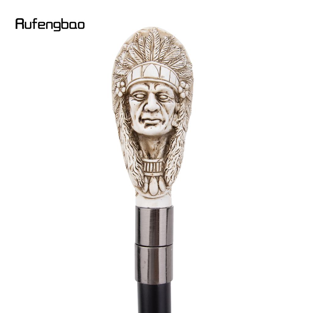 White Resin Feather Skull Head Walking Cane Fashion Decorative Steel Stick Gentleman Elegant Cosplay Cane Knob Crosier 97cm