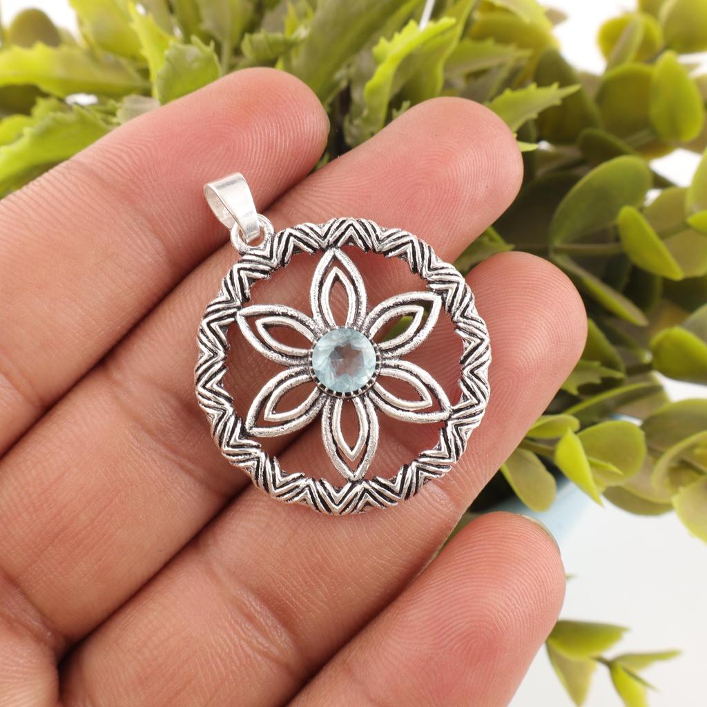 Sky Blue Topaz Gemstone Pendant, Handmade Gorgeous Jewelry, 925 Solid Sterling Silver Jewelry, Everyday Pendant For Wedding Gift