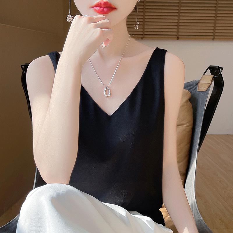 New Summer V-neck Knit Camisole with Double Shoulder Straps - Lightweight Women's Innerwear.